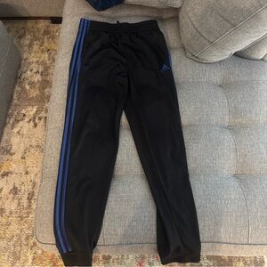Adidas Kids Black Track Pants with Blue Stripes
